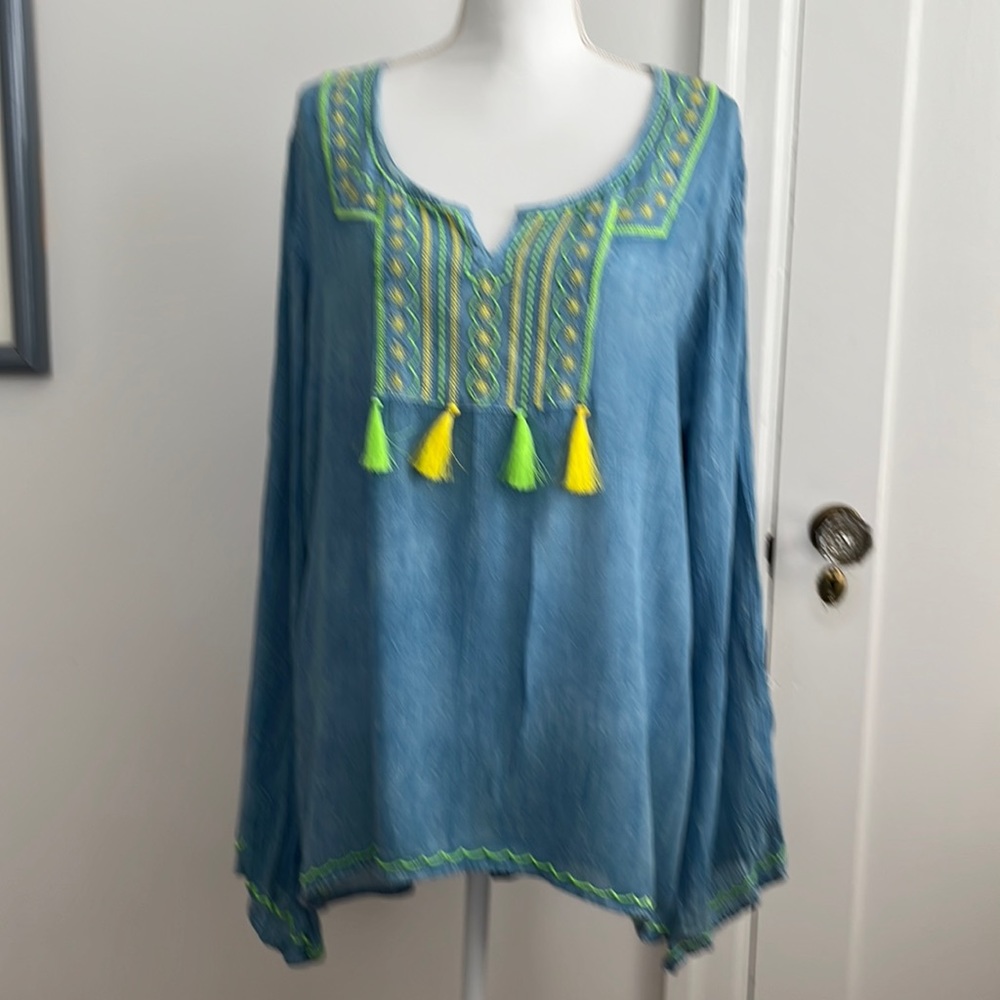 Raya Sun Gauze Embroidered Boho Top Size L Women’s
